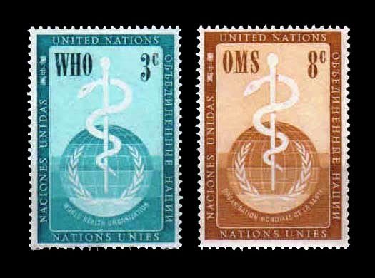 UNITED NATIONS 1956 - World Health Organisation, Staff of Aesculapius, Set of 2, MNH, Old Stamps, S.G. 43-44