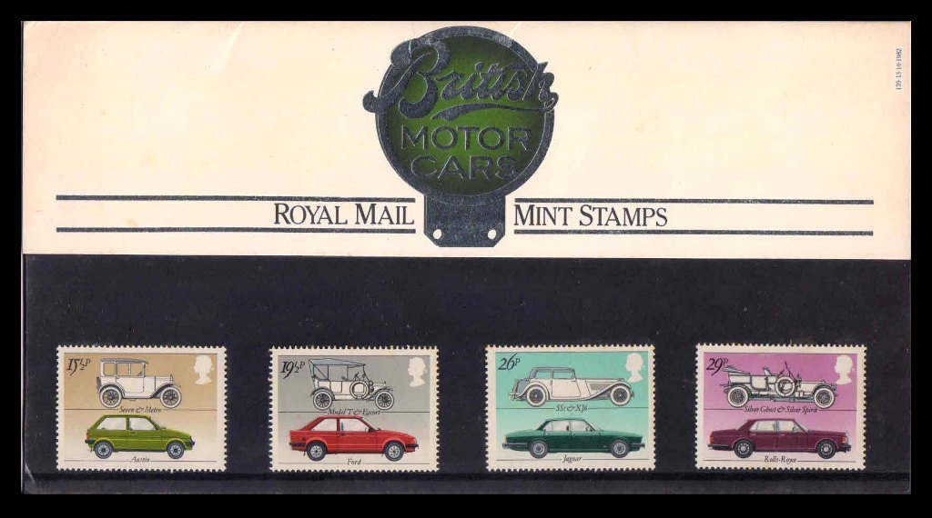 GREAT BRITAIN 1982 - British Motor Industry, Cars, Set of 4 Stamps, MNH, Presentation Pack, S.G. 1198-1201