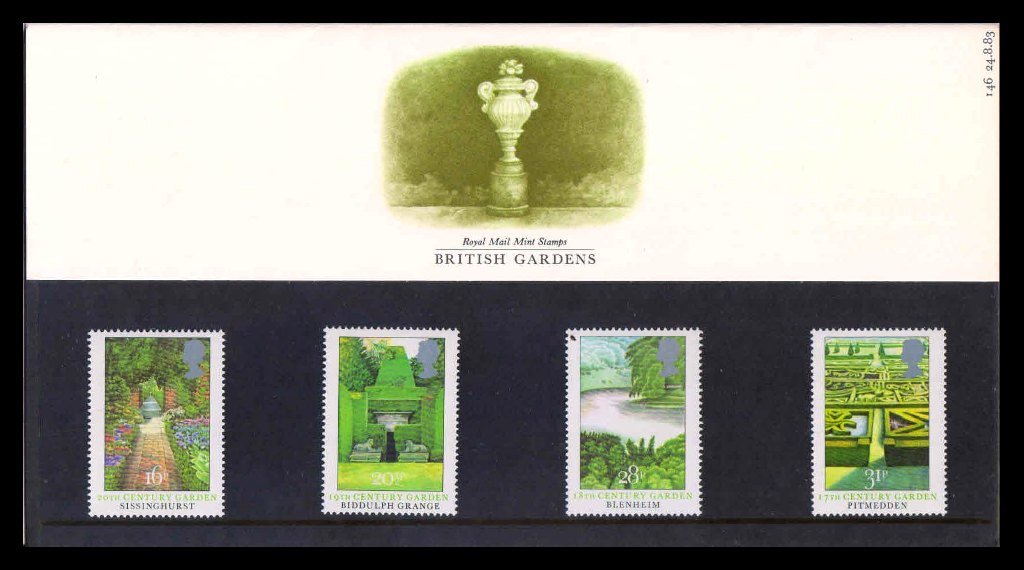 GREAT BRITAIN 1983 - British Gardens, Set of 4 Stamps, MNH, Presentation Pack, S.G. 1223-1226