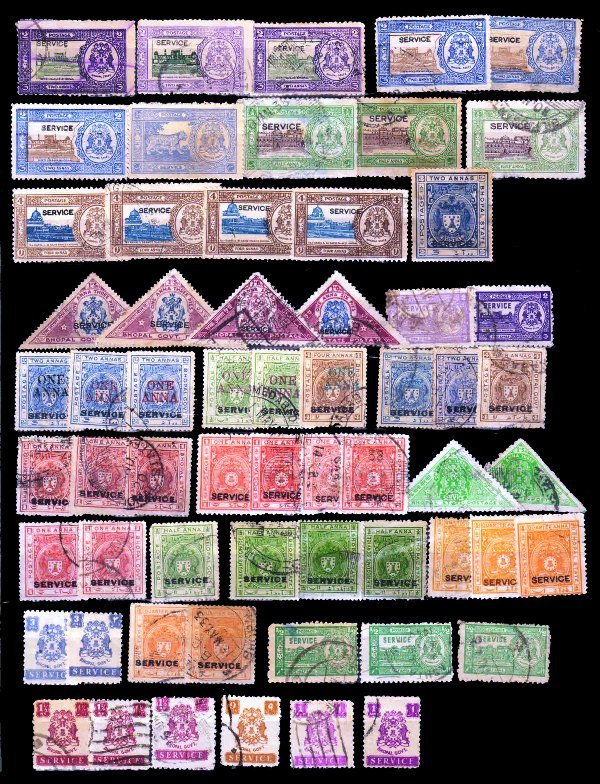 BHOPAL STATE - 61 Different Stamps with Colour Shifting Verities, Rare Composition