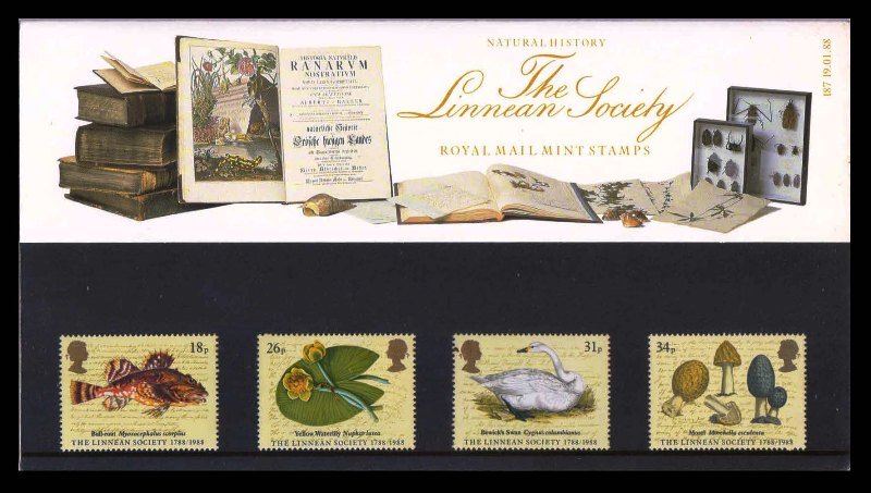 GREAT BRITAIN 1988 - Bicentenary of Linnaean Society, Set of 4 Stamps, MNH, Presentation Pack