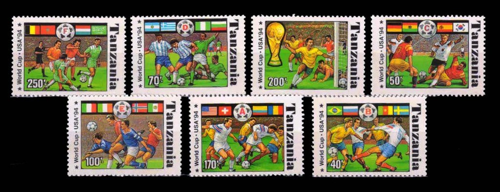 TANZANIA 1994 - Players and Flags, Football championship, Set of 7 Stamps, MNH, S.G. 1892-1898