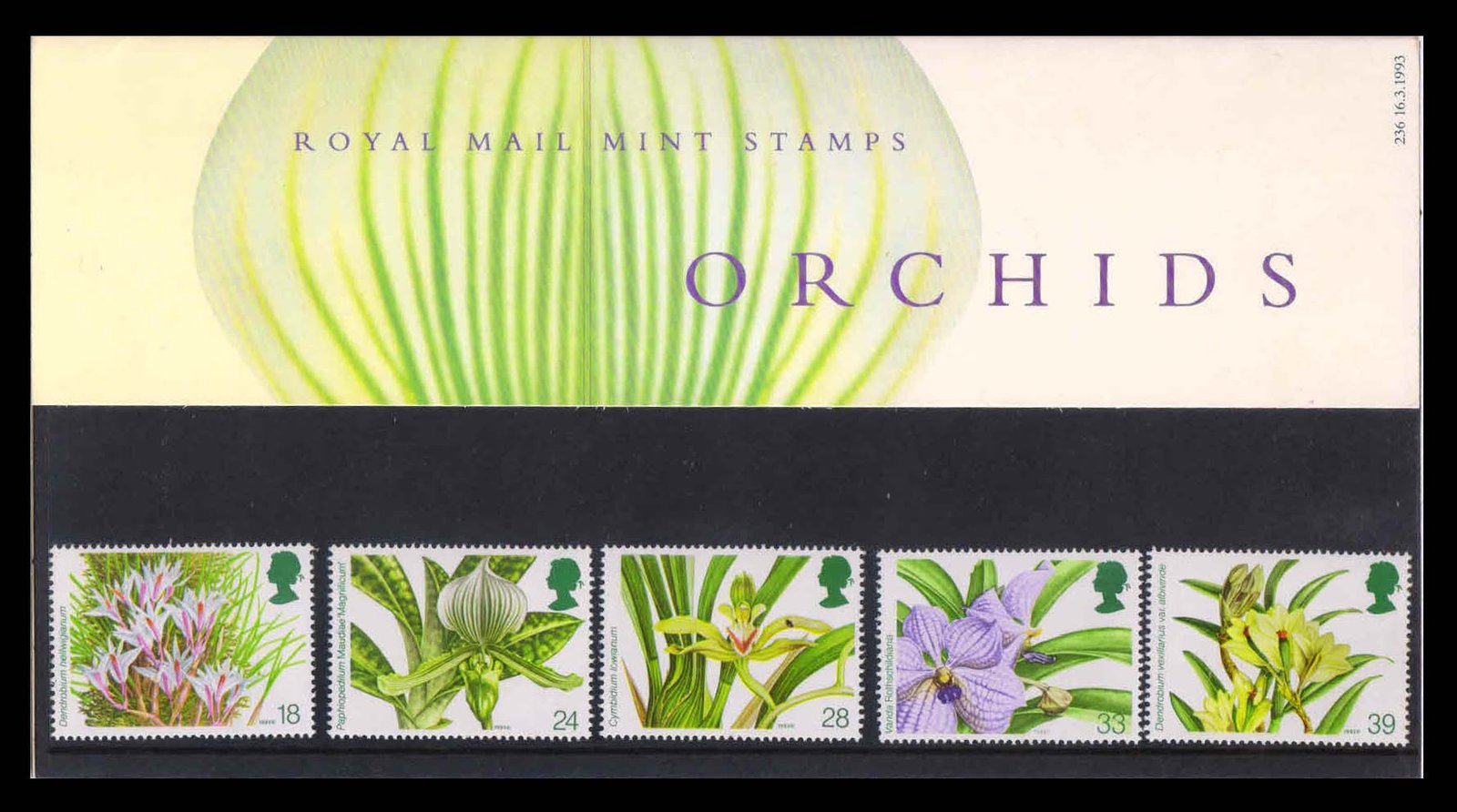 GREAT BRITAIN 1993 - World Orchid Conference, Flowers, Set of 5 Stamps, Presentation Pack, MNH