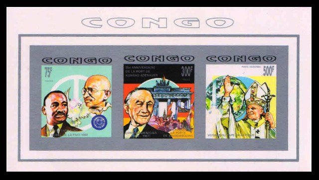 CONGO 1992 - Gandhi, Martin Luther King, Pope, Adenauer, Imperf MS, MNH