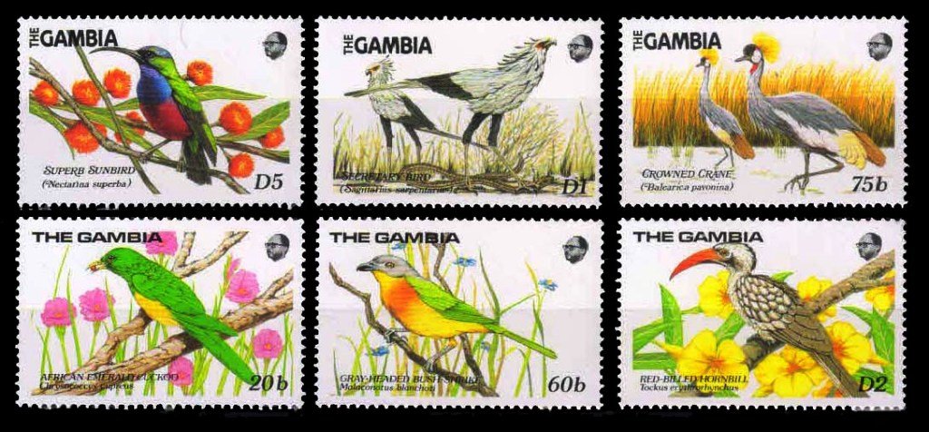 GAMBIA 1989 - West African Birds, Set of 6 Stamps, MNH, S.G. 868-873, Cat. £ 10