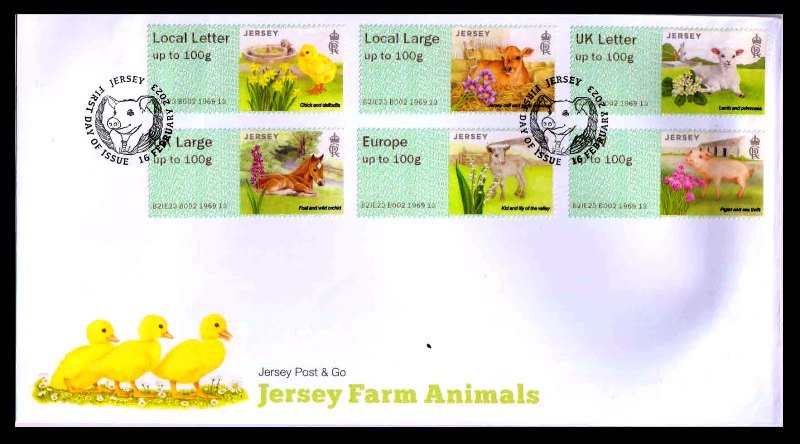 JERSEY 2023 - Farm Animals, Set of 6 Stamps on First Day Cover