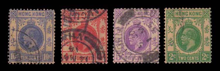 HONGKONG 1912 - King George V, 4 Different Used Stamps, S.G. 118, 120, 121, 124