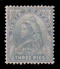 INDIA 1900 - Queen Victoria 3 Pies, Grey, 1 Value Stamp, Mint Hinged, White Gum, S.G. 112