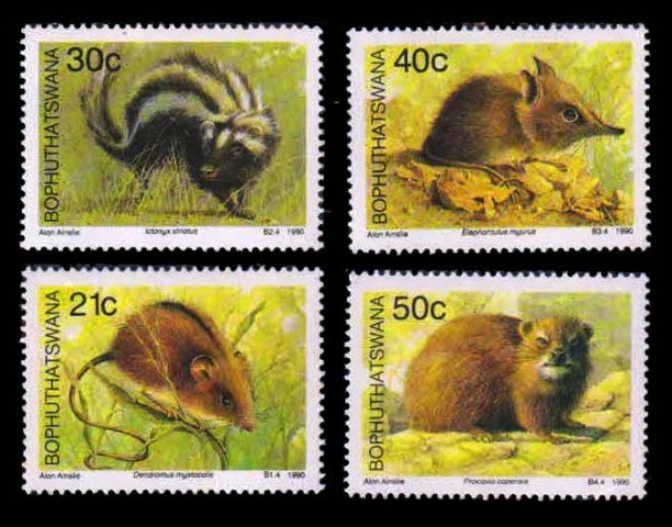 BOPHUTHATSWANA 1990 - Small Mammals, Set of 4 Stamps, MNH, S.G. 235-238