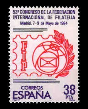 SPAIN 1984 - 53rd International Philatelic Federation Congress, FIP Emblem, 1 Value Stamp, MNH, S.G. 2762