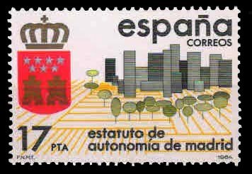 SPAIN 1984 - Arms, Building, Autonomy of Madrid, 1 Value Stamp, MNH, S.G. 2791