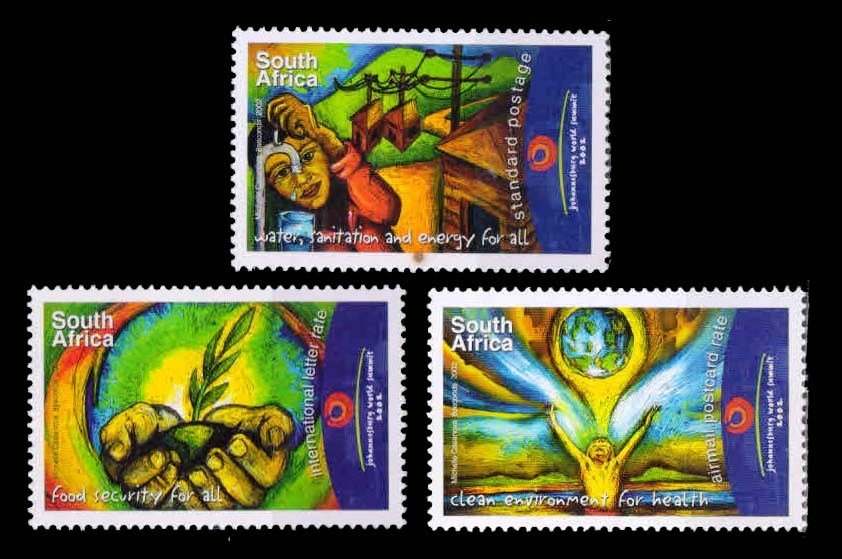 SOUTH AFRICA 2002 - World Summit on Sustainably Development, Water, Environment, Food, Set of 3 Stamps, MNH, S.G. 1386-1388