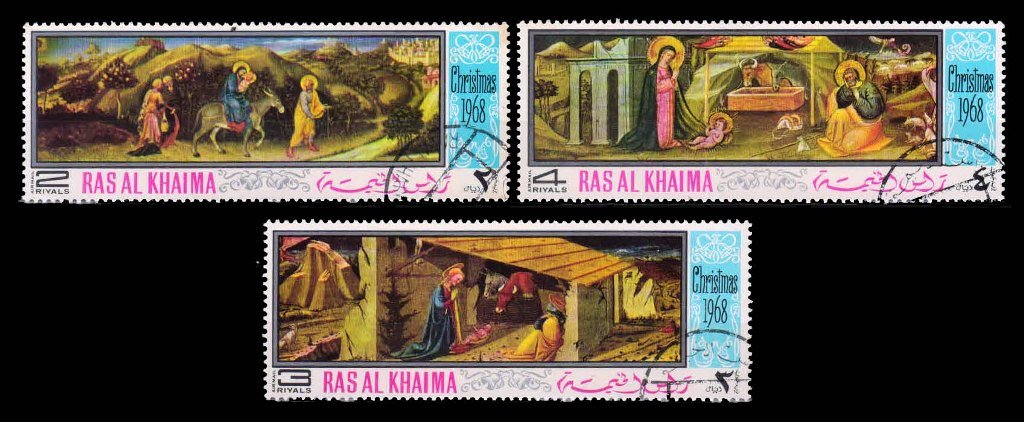 RAS AL KHAIMA 1968 - Christmas Paintings, Extra Large Stamps, Set of 3, Used Stamps