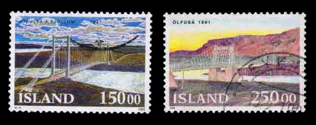 ICELAND 1993 - Bridges, 2 Different, Used Stamps, S.G. 791, 805, Cat. £ 15