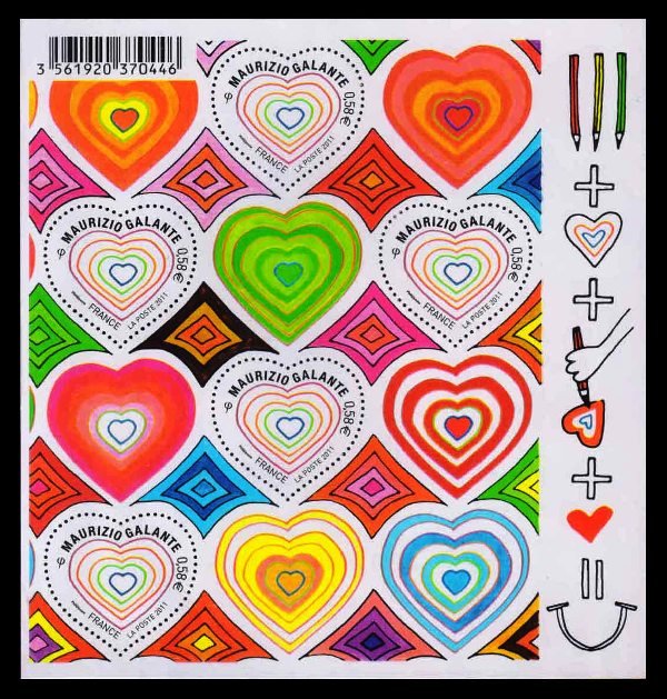FRANCE 2011 - St. Valentines Day, Heart Shaped Stamp, Sheet of 5 Stamps, MNH, S.G. MS 4901, Cat. £ 14.5