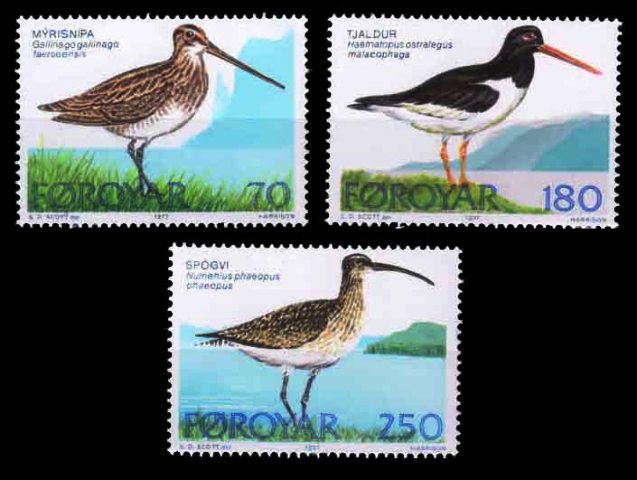 FAROE ISLANDS 1977 - Birds, Set of 3 Stamps, MNH, S.G. 27-29