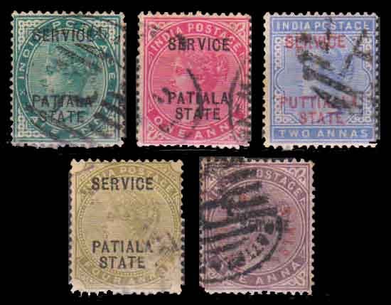 PATIALA STATE 1884 - 5 Different, Queen Victoria, Used Stamps