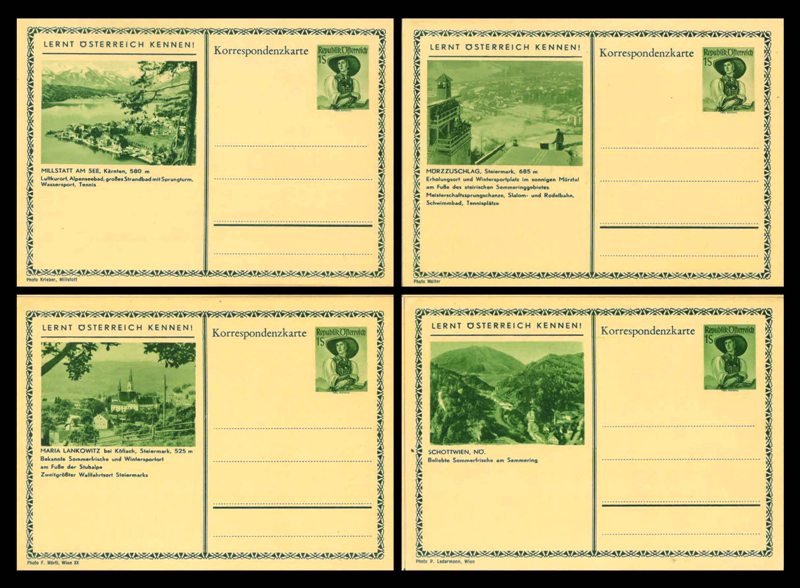 AUSTRIA Pre 1950, Old Picture Post Cards, 4 Different, Unused, FIne Condition as per scan
