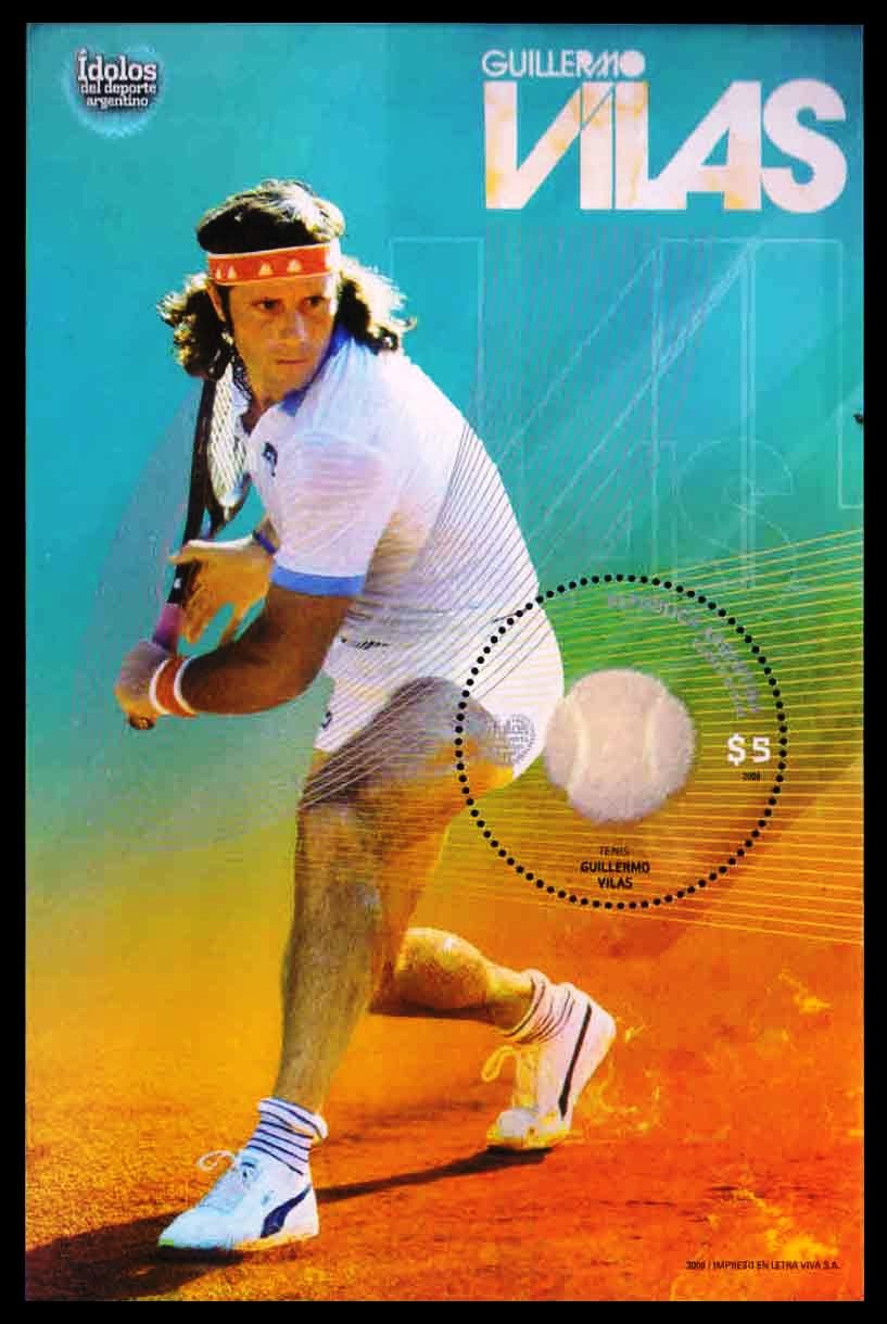 ARGENTINA 2009 - Tennis, Guillermo Vilas, M/S With Round Stamp, Real Tennis Ball Material on Stamp, MNH, S.G. MS 3370