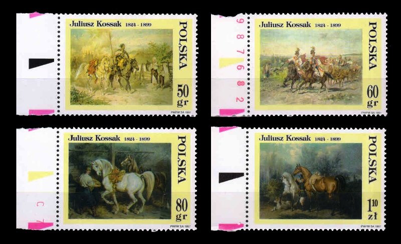 Poland 1997 - Paintings by Juliusz Kossak, War, Horse, Set of 4 Stamps MNH, S.G. 3696-3699