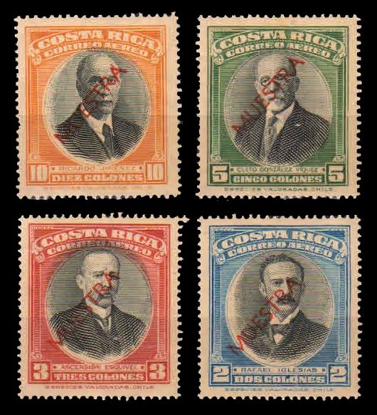 COSTA RICA 1947 - Former Presidents, Set of 4, Overprint SPECIMEN Stamps, MNH, S.G. 427-430