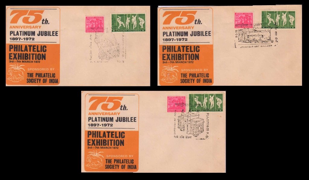 INDIA 1972, Philatelic Society of India Philatelic Exhibition, 3 Different Covers with Special Cancellation