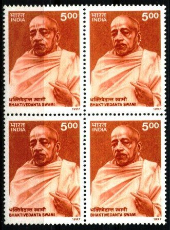 INDIA 6-9-1997, Birth Centenary of Bhaktivedanta Swami, Rs. 5., Block of 4 Stamps, S.G. 1730