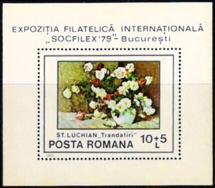 Romania 1979-'SOCFILEX 79' Stamp Exhibition Rose, Flower Painting by Stefan Luchian, S.G. MS 4486-MNH