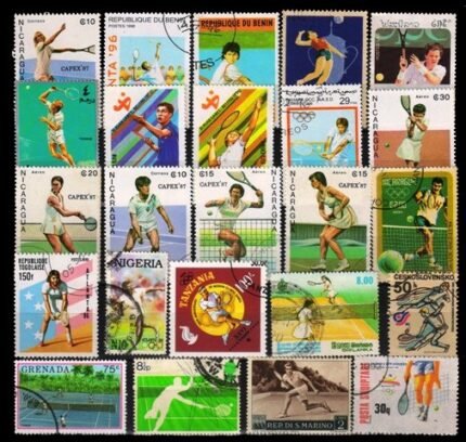 TENNIS ON STAMPS-24 Different Sport-Postage Stamps-Large Only