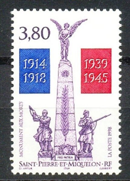 St. Pierre et Miquelon 1998, War Memorial, Soldier, & Gun, Statue, S.G. 804, 1Value, MNH