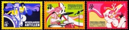 NETHERLANDS ANTILLES 1974 - The Younger Generation, Pop Dancer, Music, Group drummers, set of 3 Stamps, MNH, S.G. 586-588