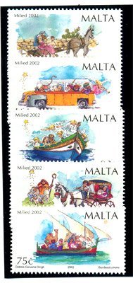 MALTA 2002, Christmas Transports, S.G. No. 1284-88, 5V