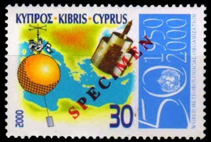 CYPRUS 2000, Meterological organization, Weather, Balloon, Map and Satellite, S.G. 999, 1 Value, Overprint SPECIMEN, MNH