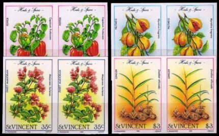 ST. VINCENT 1985-Herbs & Spices, Pepper, Ginger, Set of 4 Imperf Pairs, MNH-S.G. 868-871
