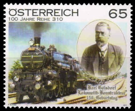 AUSTRIA 2011-Locomotive and Karl Golsderf, Engineer and Designer-1 Value, MNH, S.G. 3076