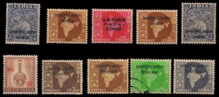 INDIA MILITARY STAMPS-10 Different Mint & Used-Overprint Vietnam, Laos, Combodia