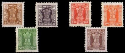INDIA Official Postage Stamps 2000-Complete Set of 6, Mint Gum Wash-Smaller Design by 2 mm, Watermark Ashokan Capital
