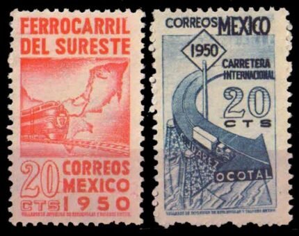 MEXICO 1950-Railway, Locomotive, Map, Highway-2 Different, Mint, S.G. 861 & 865