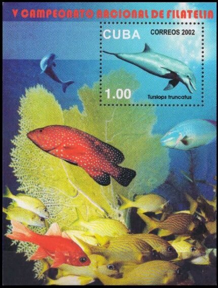 CUBA 2002-Bottle Nose Dolphin, Fishes, National Philately Championship, M/S, MNH, S.G. MS 4626
