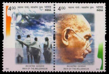 India 2001, Mahatma Gandhi, Man Of the Millennium, S.G.No 2021 & 2022, Horizontal Set of 2, MNH