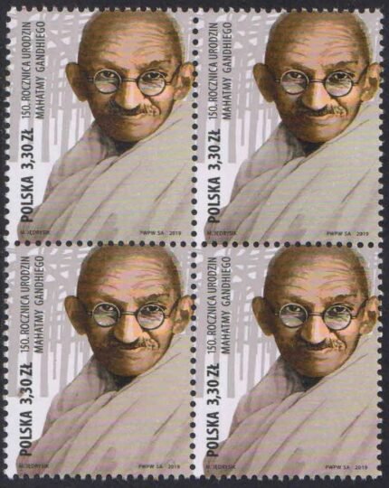 POLAND 2019-150th Anniv. of Mahatma Gandhi, Block of 4, MNH