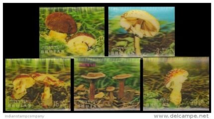 BHUTAN 3-D-Mushroom, Fungi-5 Different Plastic Stamps-MNH