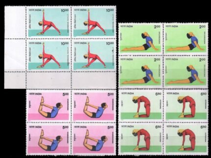 INDIA 1991-Yogasana, Bhujangasana, Dhanurasana, Vstrasana, Trikonasan, Set of 4 Blocks, S.G. 1488-1491