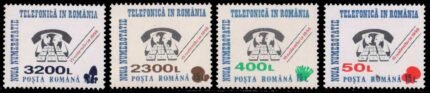 ROMANIA 1999-Globe & Telephone, Surcharged, Old Value Cancelled by Fungi, Set of 4, MNH, S.G. 6007-11