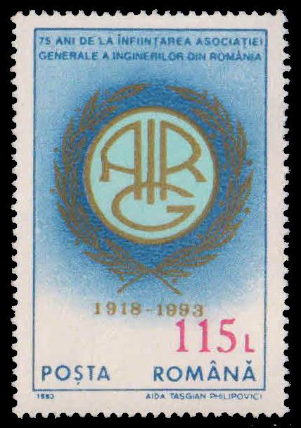 ROMANIA 1993-75th Anniv. of General Association of Romanian Engineers, Emblem, 1 Value, MNH, S.G. 5569