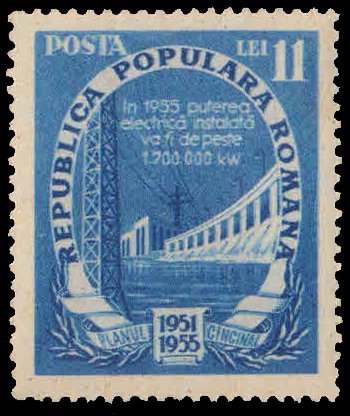 ROMANIA 1951-Dam and Pylons, Five Year Plan, 1 Value, MNH, S.G. 2132