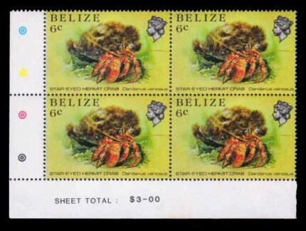 BELIZE 1984 - Star Eyed Hermit Crab, Marine Life. Block of 4 with Traffic Light. 3rd Position MNH S.G. 771