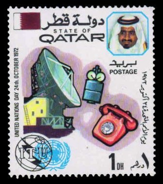 QATAR 1972 - United Nations Day. Dish Aerial, Satellite and Telephone. 1 Value MNH. S.G. 435