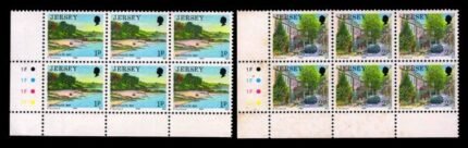 JERSEY 1989 - Belcroute Bay & High Street, St. Aubin. Corner Blocks of 6 with Traffic Light. 2 Different. S.G. 468-469.