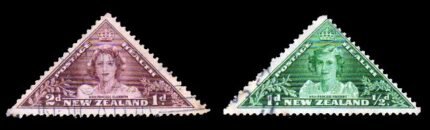 NEW ZEALAND 1943 - Health Stamps, Princess Margaret, Triangular Shaped, Set of 2, Used, S.G. 636-637